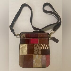 Coach Patchwork Brown Leather Suede Duffel Shoulder Bag Crossbody Purse Handbag